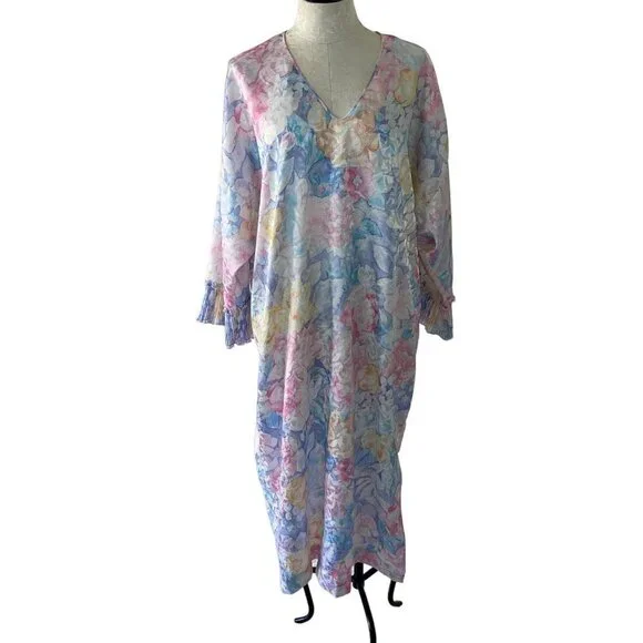Mary McFadden Vintage Womens Nightgown Size Large Pastel Floral Watercolor - Picture 9 of 12